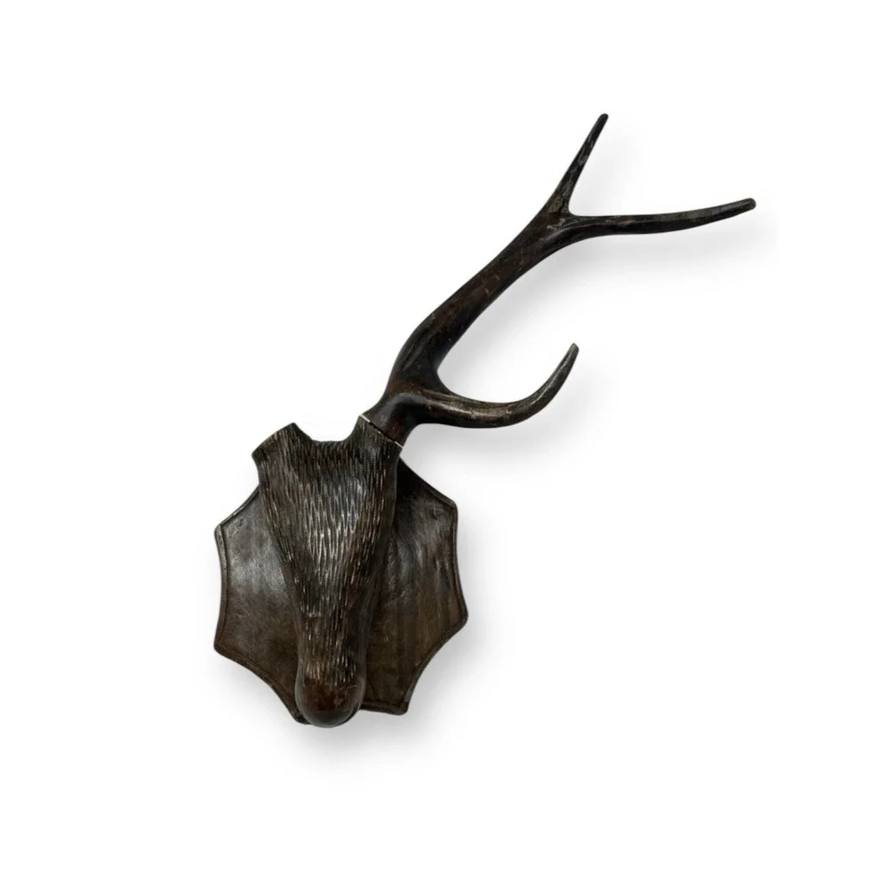 Hand Carved Wood Deer Head Missing One Horn OOAK Folk Art Vintage